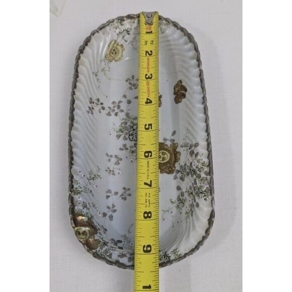 Antique Fine Bone China Serving Dish, w scalloped sides, real gold guilt flowers - Picture 9 of 12